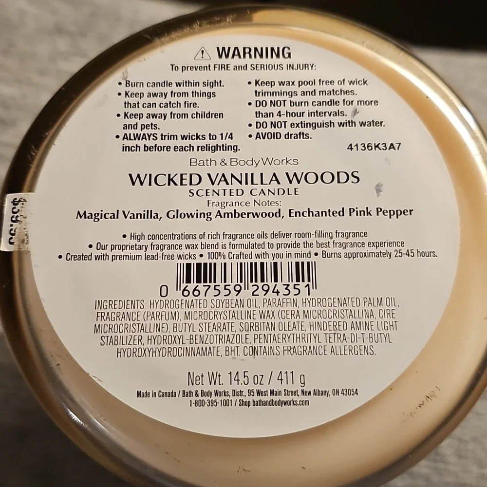 Bath & Body Works Wicked Vanilla Woods Limited Edition 3-wick Candle NWT